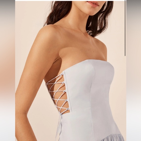 [Sold] Shona Joy Amada Lace Up Strapless Maxi Dress - Ice Blue - Picture 3 of 7